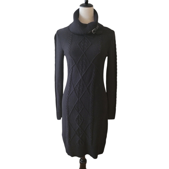 WHBM Black Cable Knit Sweater Dress Size Small - Picture 1 of 5